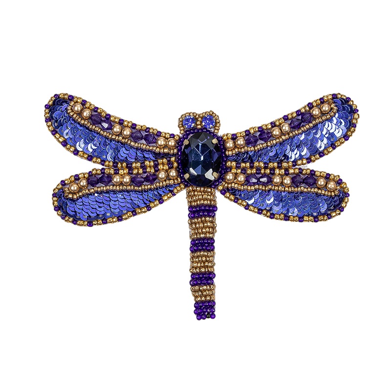 Magnetic Blue and Gold Dragonfly Rhinestone and Glass Beaded Applique – 2.75″ X 4.125″