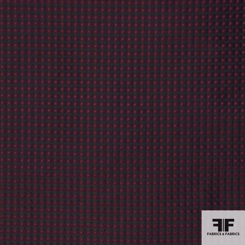 Plaid Jacquard Silk Taffeta – Burgundy/Navy Fabric by the Yard