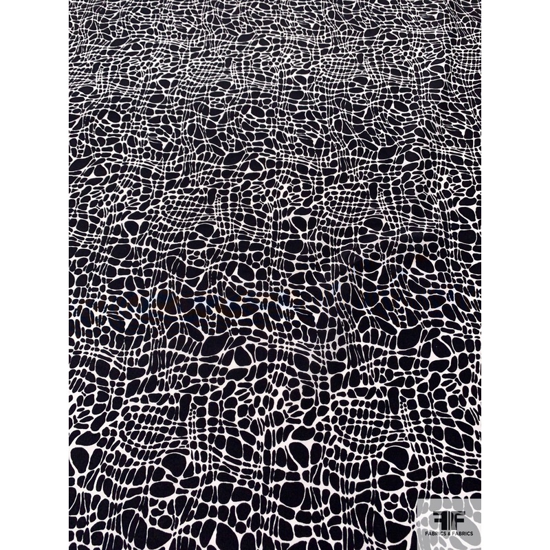 Reptile Printed Silk Crepe de Chine – Black / Off-White Fabric by the Yard