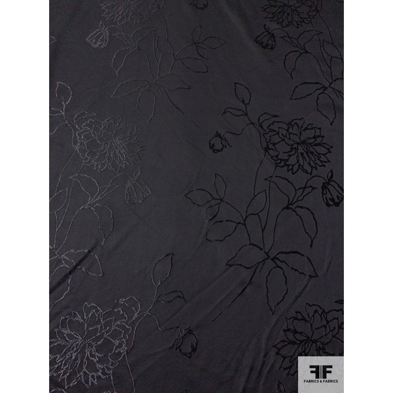 Sketch Floral Design Brocade – Black Fabric by the Yard