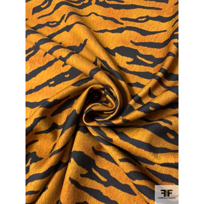 Tiger Pattern Ponte-Like Fused Stretch Cotton – Golden Orange / Black Fabric by the Yard
