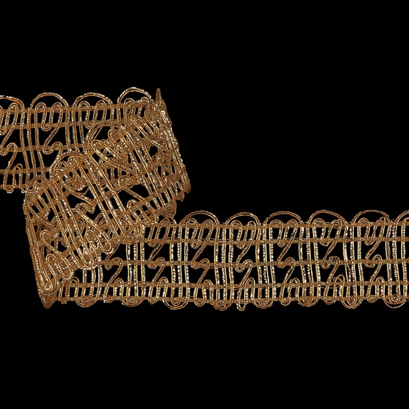 Vintage Metallic Gold Twisting Lines Braided Trim – 2″