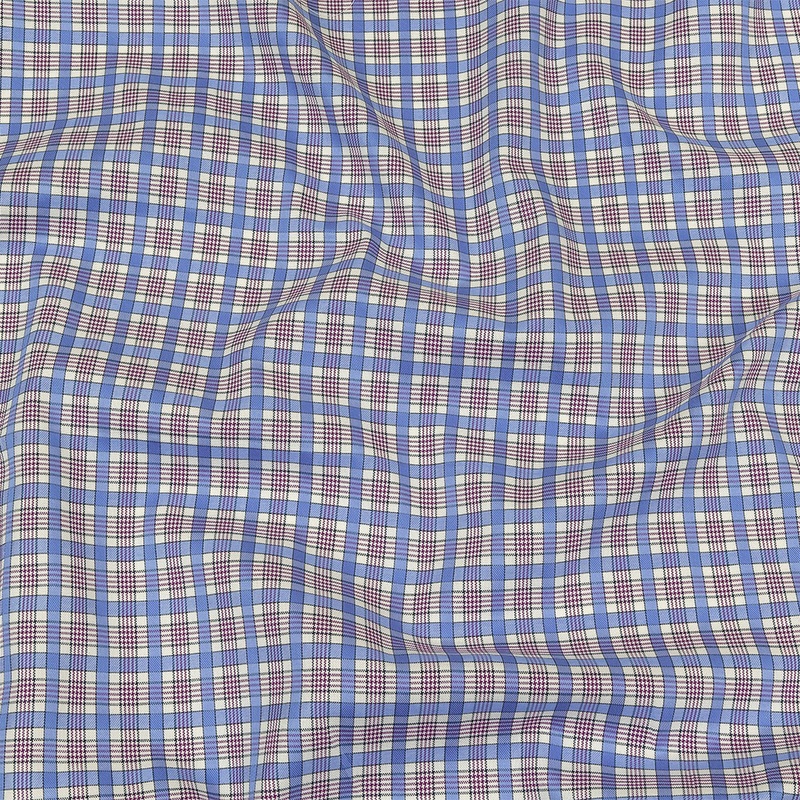 Violet, Wedgewood and White Plaid Twill Cotton Shirting