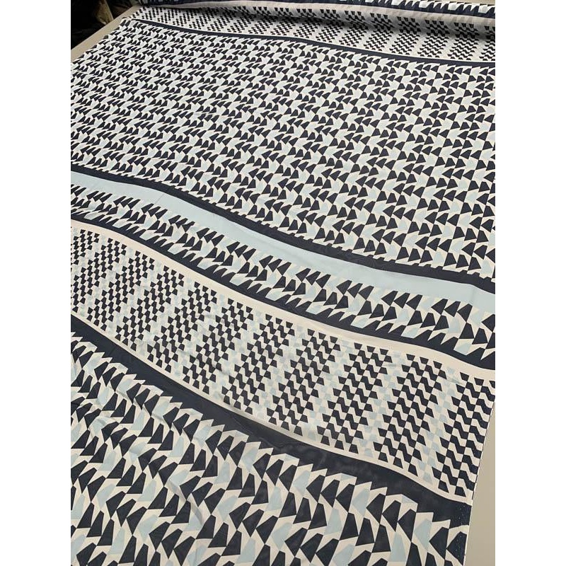 Geometric Printed Silk Chiffon – Navy / Blue / White Fabric by the Yard
