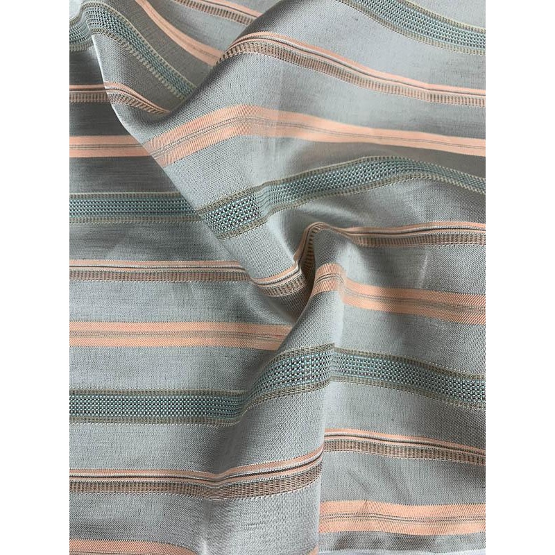 Horizontal Striped Brocade – Grey / Salmon / Light Blue Fabric by the Yard