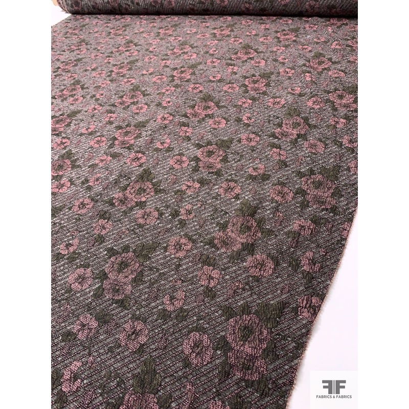 Italian Chenille Textured Novelty Brocade – Olive / Dusty Pink / Grey / Black Fabric by the Yard