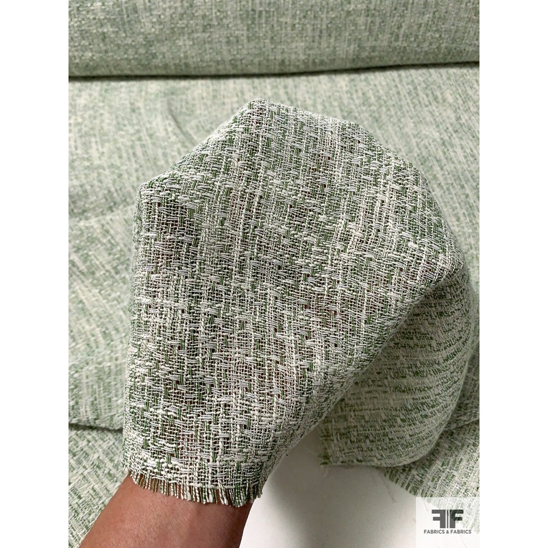 Italian Loosely Woven Cotton Blend Tweed Suiting – Sage / White Fabric by the Yard