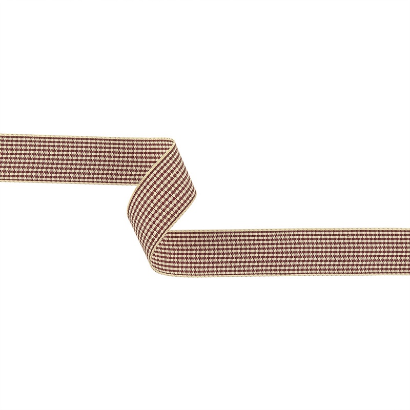 Wine and Cream Houndstooth Check Woven Ribbon – 1″
