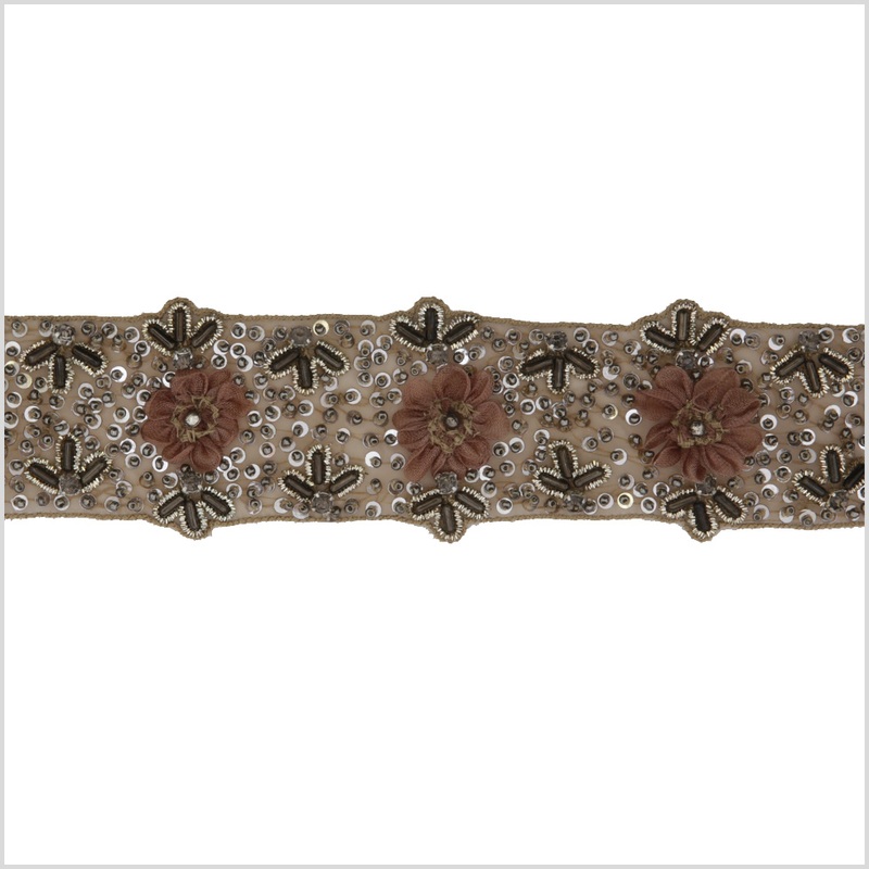 2″ Beige Floral Beaded Rhinestone Trim