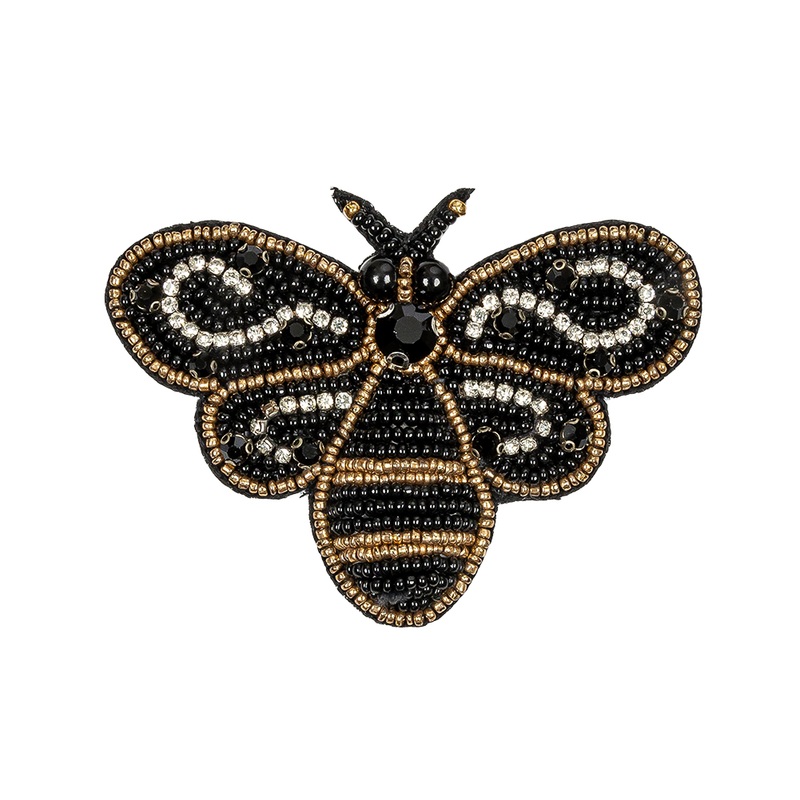 Black and Gold Queen Bee Rhinestone and Glass Beaded Applique – 2.25″ X 3″