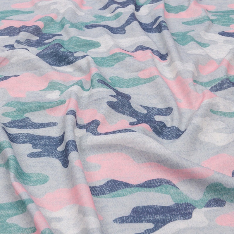 Gray, Green and Pink Camouflage Recycled Polyester Interlock Knit
