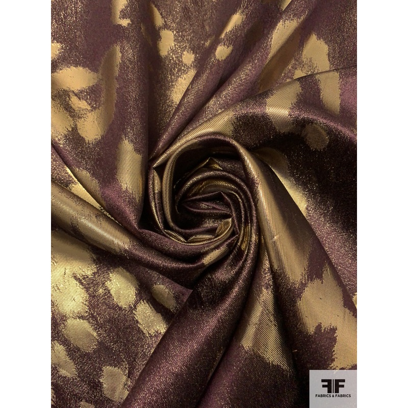 Italian Floral Jacquard Lam – Bordeaux / Gold Fabric by the Yard