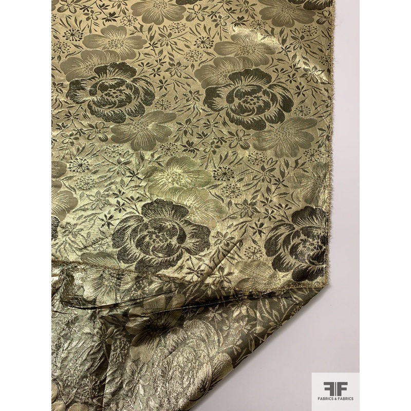 Italian Floral Jacquard Tissue Lam – Gold / Black Fabric by the Yard