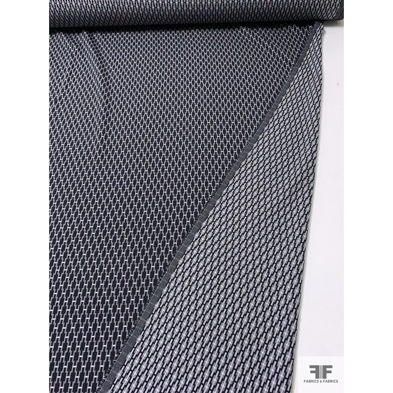 Italian Reversible Geometric Lattice Stretch Suiting – Grey / Black / White Fabric by the Yard