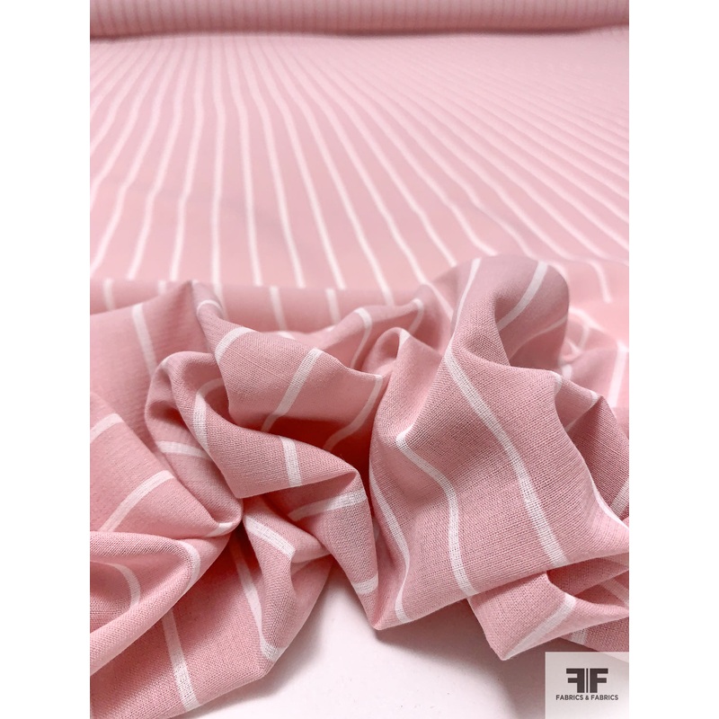 Italian Vertical Striped Printed Cotton Voile – Dusty Rose / Off-White Fabric by the Yard