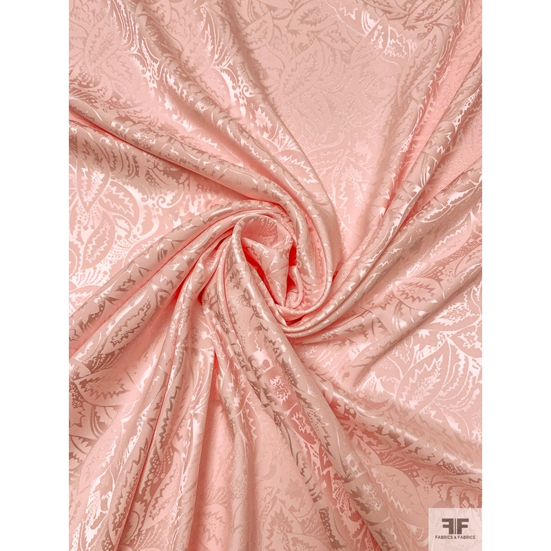 Leaf Motif Jacquard Silk Charmeuse – Ballet Slipper Pink Fabric by the Yard