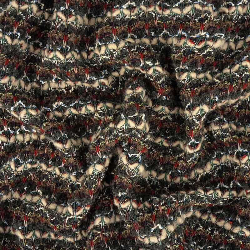 Mushroom, Phantom and Red Textural Stripes Chunky Wool Knit