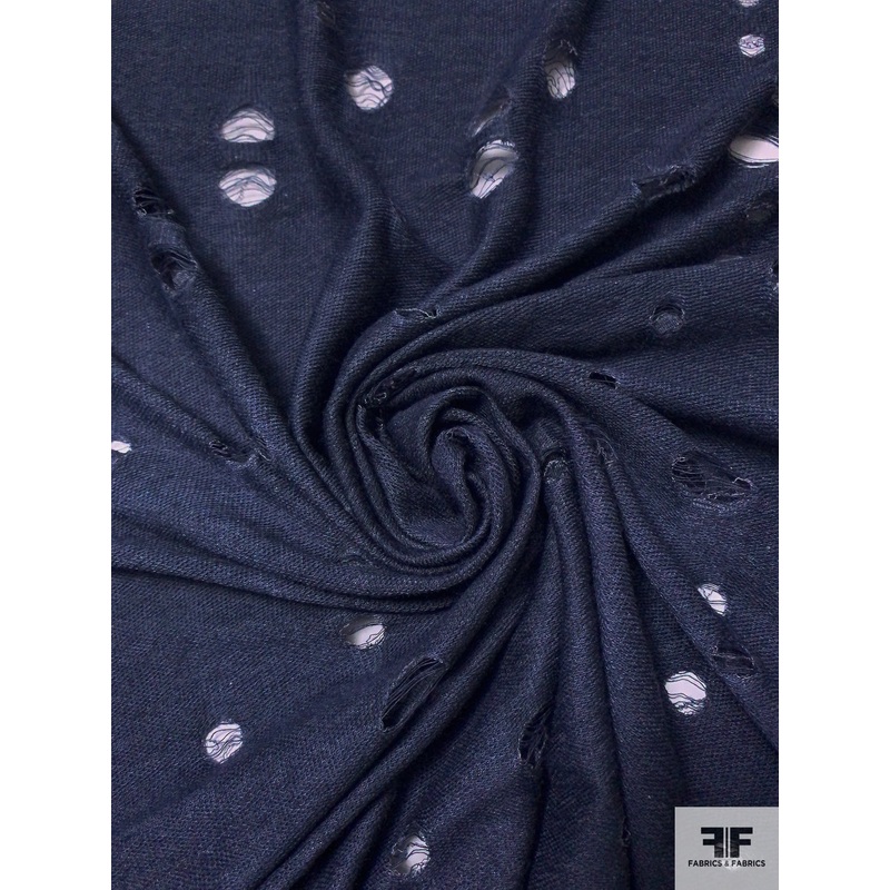 Ripped-Look Poly Rayon Knit – Navy Fabric by the Yard