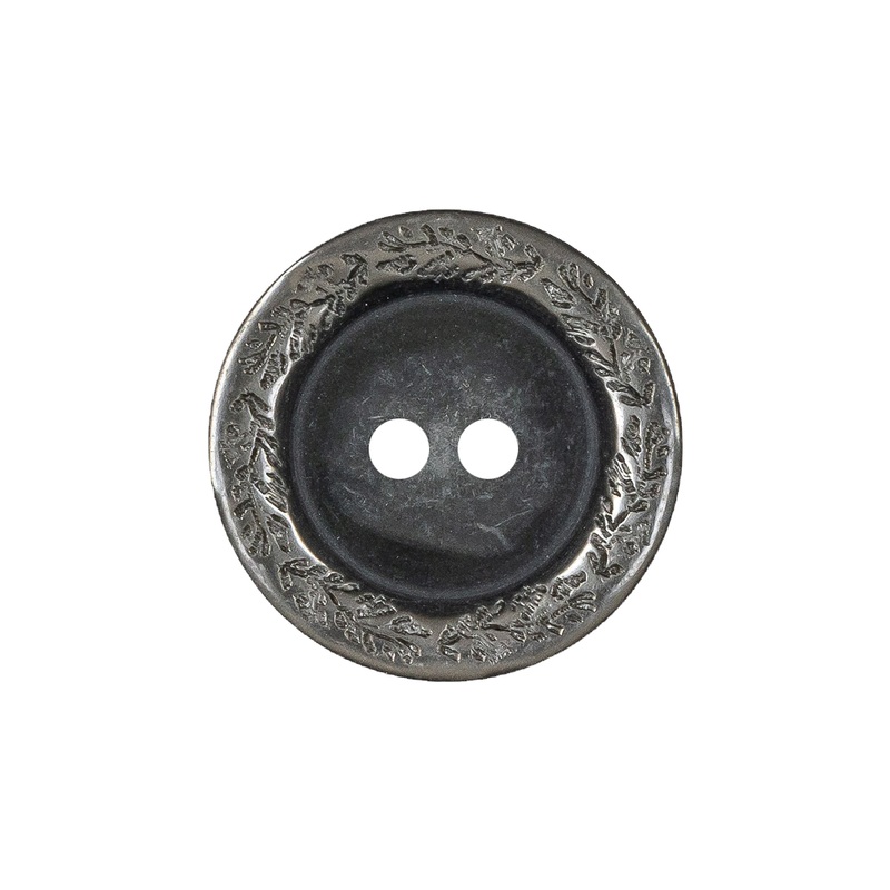 Shimmering Gray Carved Floral Rim 2-Hole Plastic Button – 36L/23mm