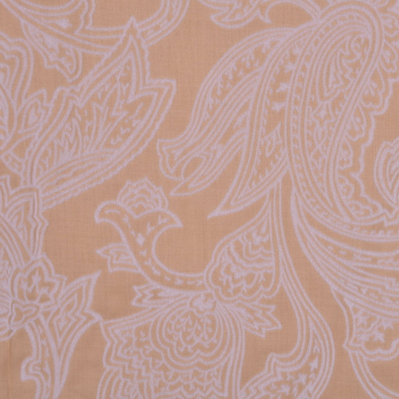 Beige and Pale Gray Flocked Paisley Cotton Voile