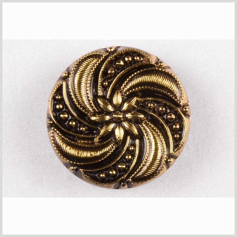 Black and Gold Floral and Swirl Glass Button – 22L/14mm