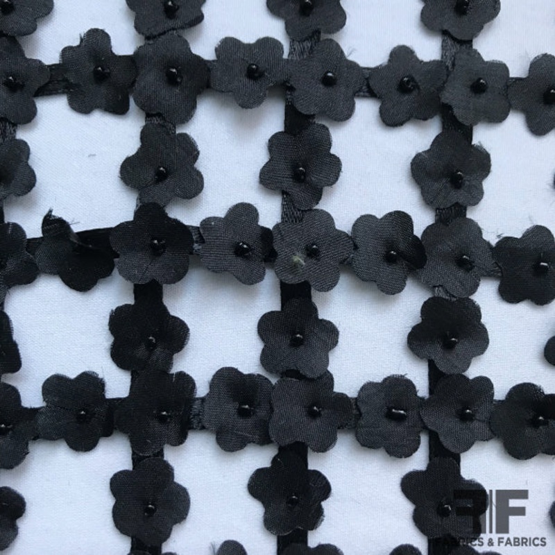 Floral Window Pane Open Netting – Black Fabric by the Yard