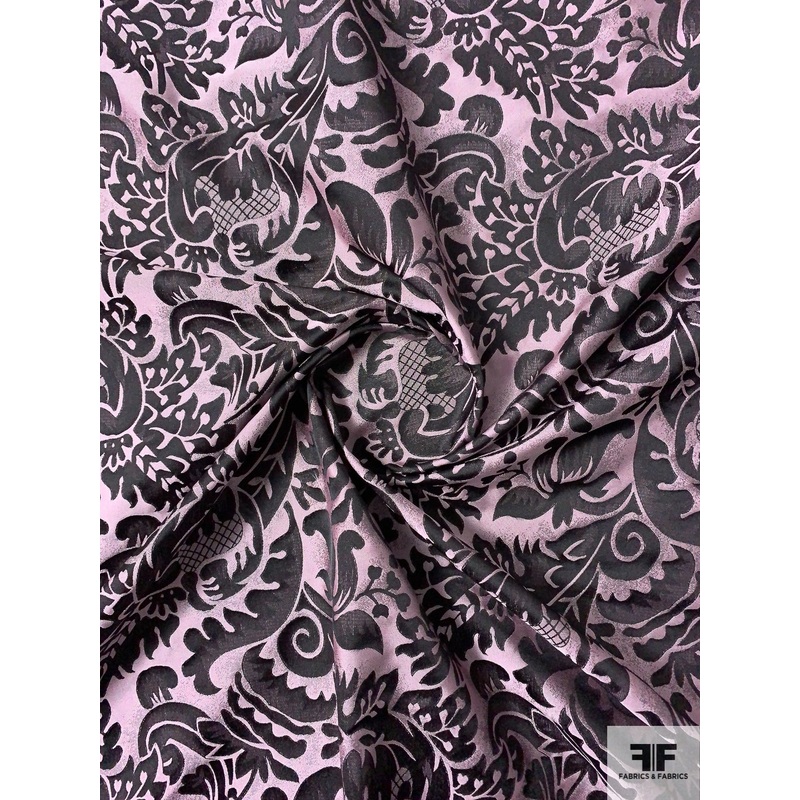 Italian Reversible Regal Leaf Taffeta-Weight Jacquard – Muted Light Pink / Black Fabric by the Yard