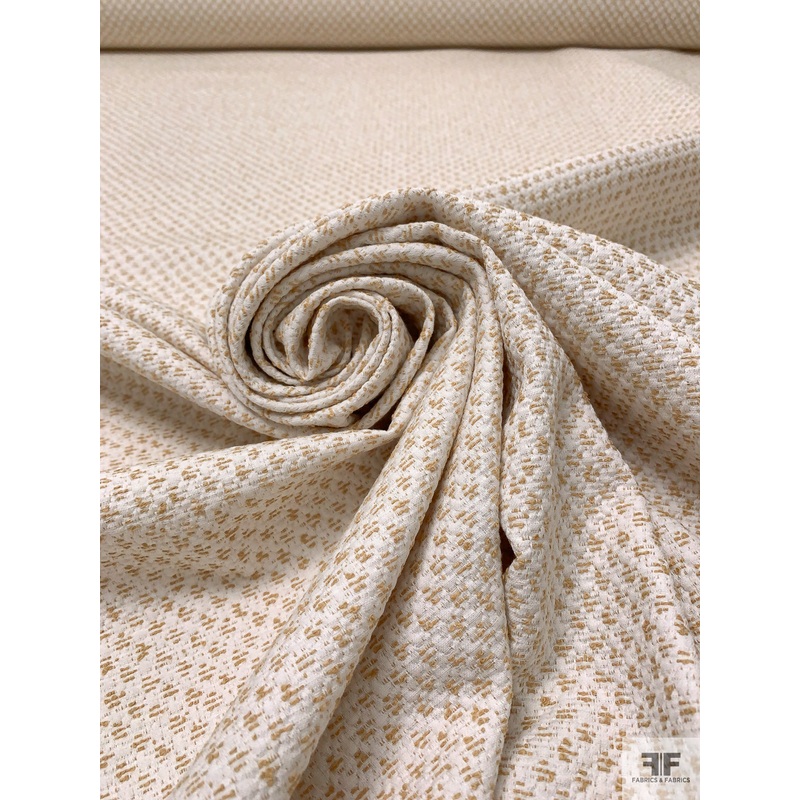 Made in Switzerland Textured Brocade – Tan / White Fabric by the Yard