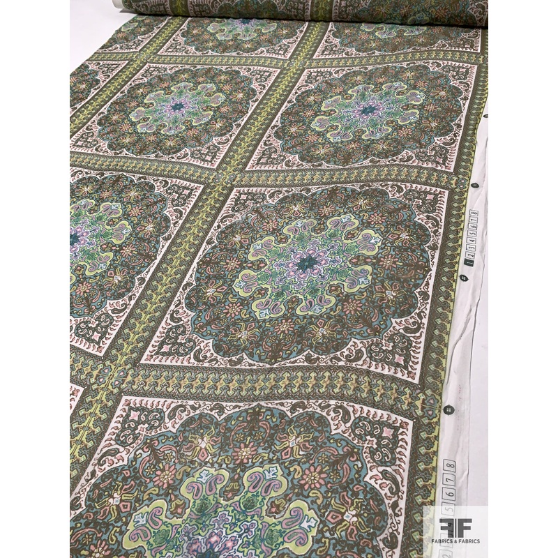 Ornate Frames Printed Silk Chiffon – Shades of Green / Pink / Turquoise Fabric by the Yard