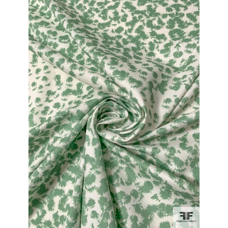 Painterly Spotted Printed Cotton Twill – Fern Green / Off-White Fabric by the Yard