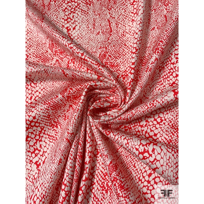 Reptile-Look Printed Stretch Cotton Sateen – Red / Off-White Fabric by the Yard