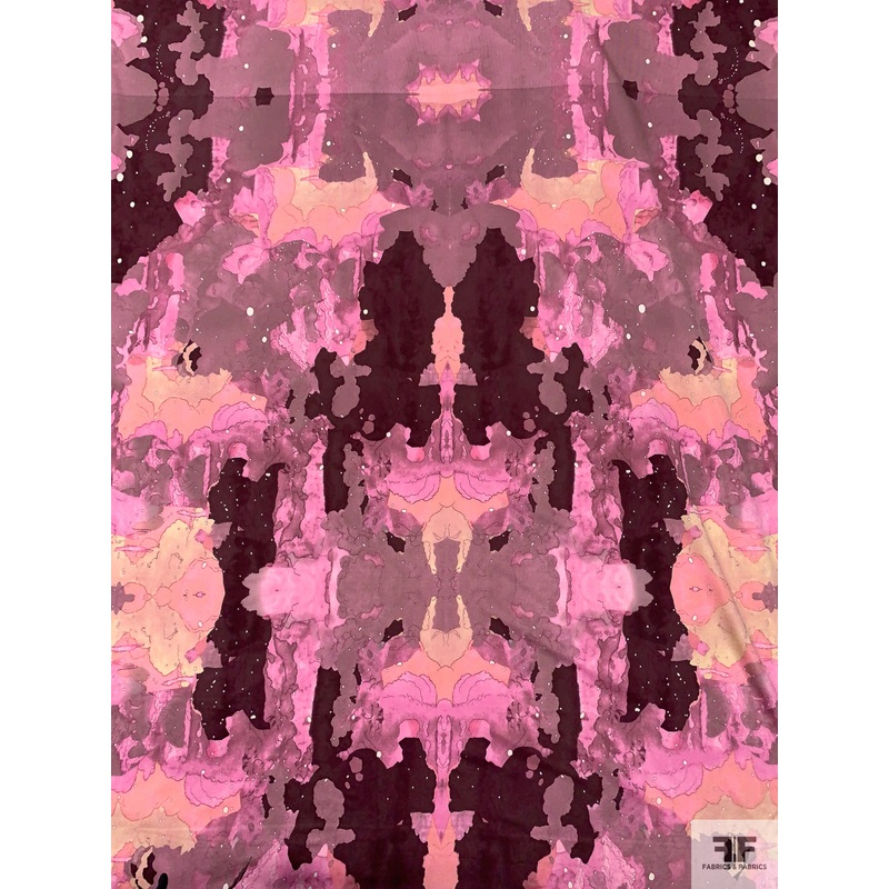 Abstract Printed Sik Jersey Knit Panel – Pink / Dusty Rose / Plum / Nude Fabric by the Panel