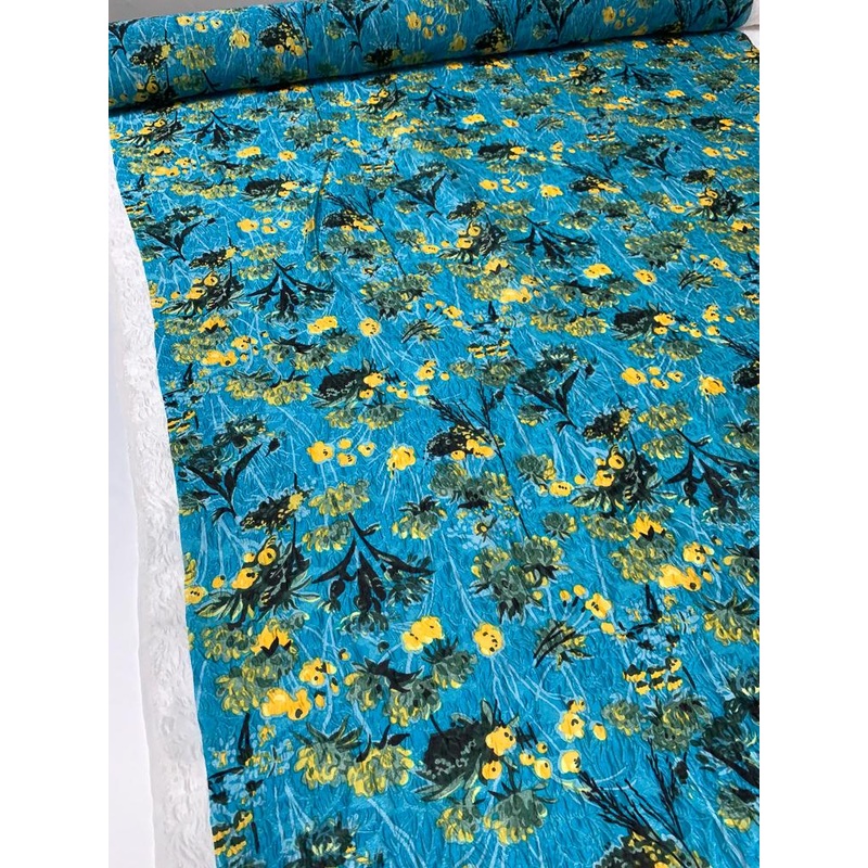 Anna Sui Textured Floral Cloqu Jacquard Silk Nylon Blend Organza – Turquoise / Yellow / Green Fabric by the Yard