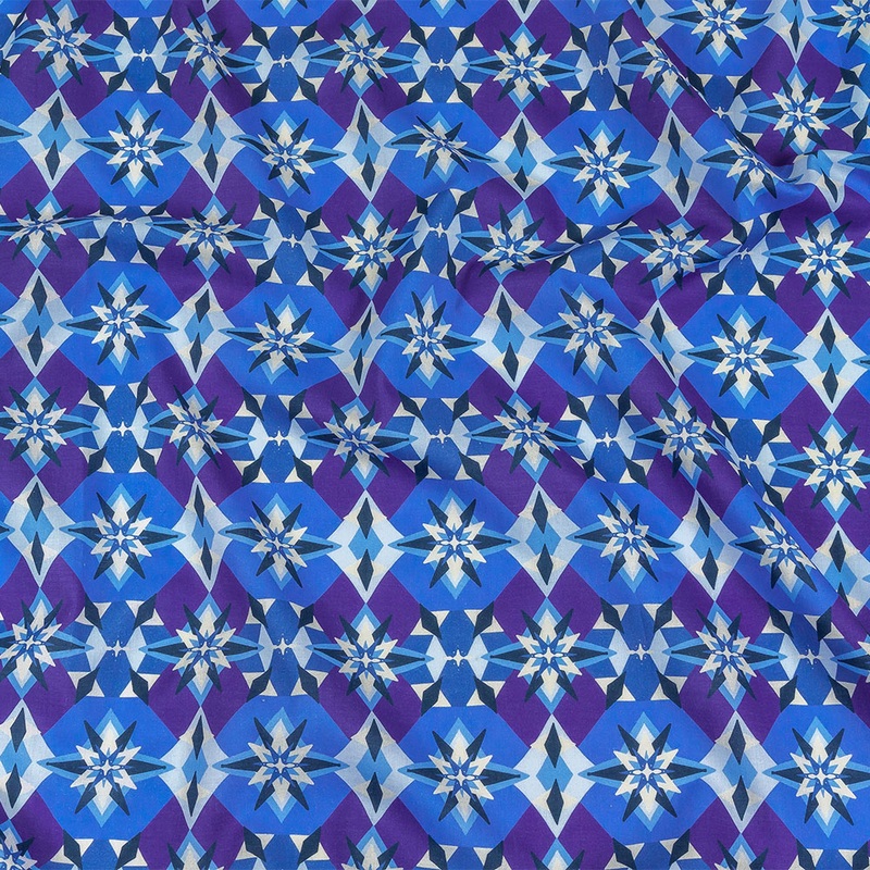 Cotton Voile – Blue and Purple Geometric – Crystalline Culture Print – Mood Exclusive Indigo Collection
