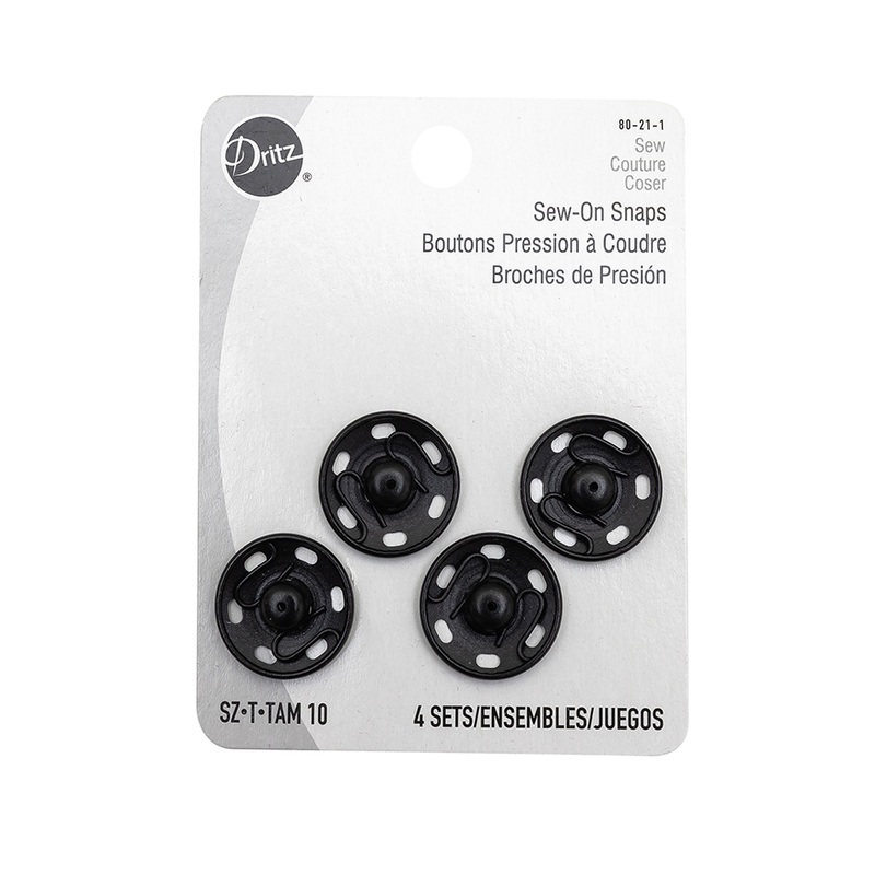 Dritz 4 Black Sew On Snaps – Size 10
