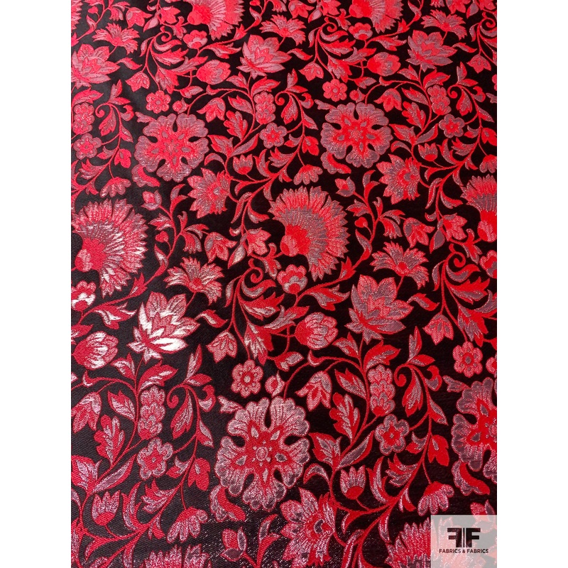 Famous NYC Designer Regal Floral Vines Metallic Brocade – Red / Black / Metallic Pink Fabric by the Yard