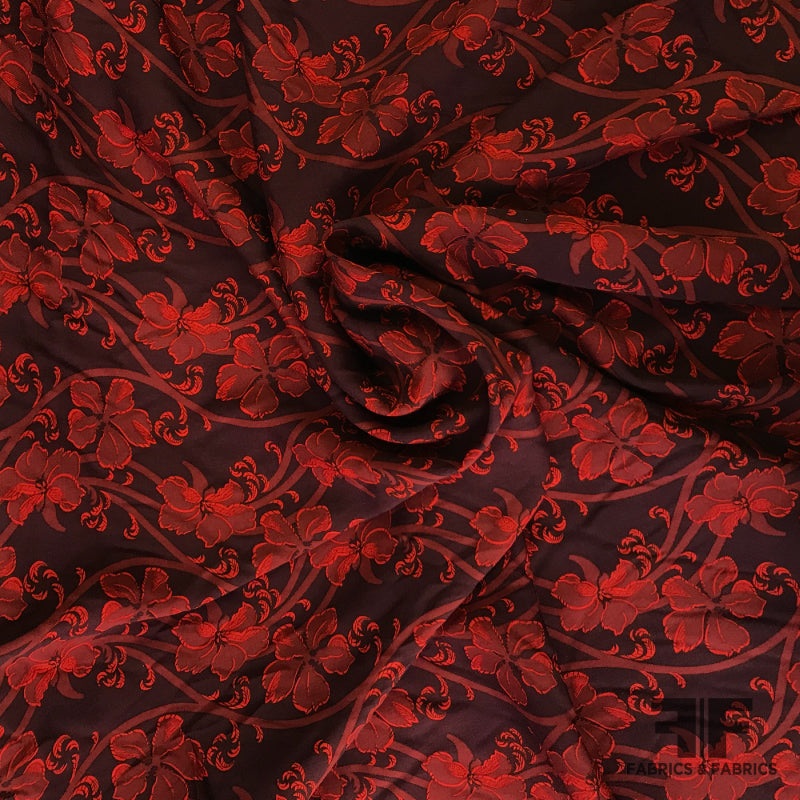 Floral Printed Rayon Twill – Maroon / Red Fabric by the Yard