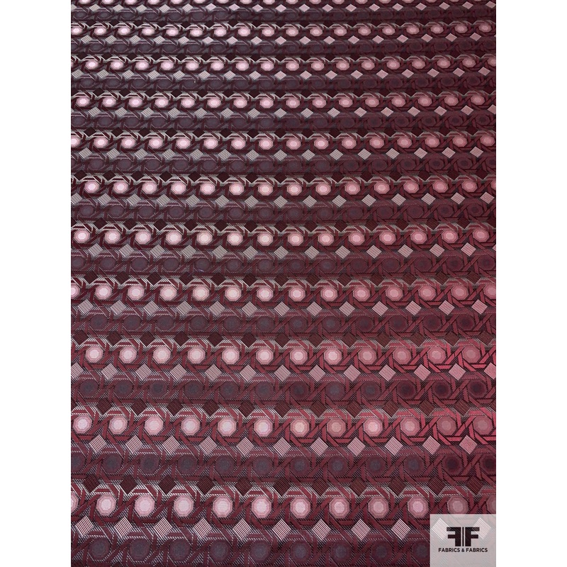 Geometric Lattice Silk Necktie Jacquard Brocade – Wine / Grey / Black Fabric by the Yard
