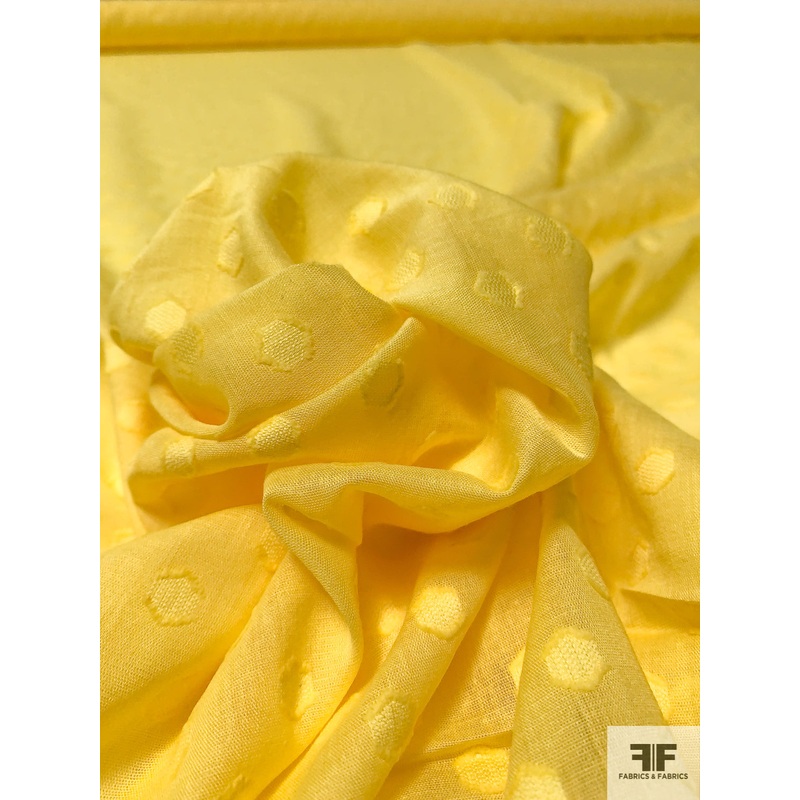 Geometric Polka Dot Clipped Cotton Voile – Bright Yellow Fabric by the Yard
