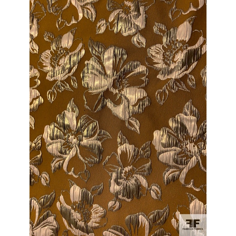 Italian Floral Reversible Metallic Brocade – Ochre / Gold / Light Gold Fabric by the Yard