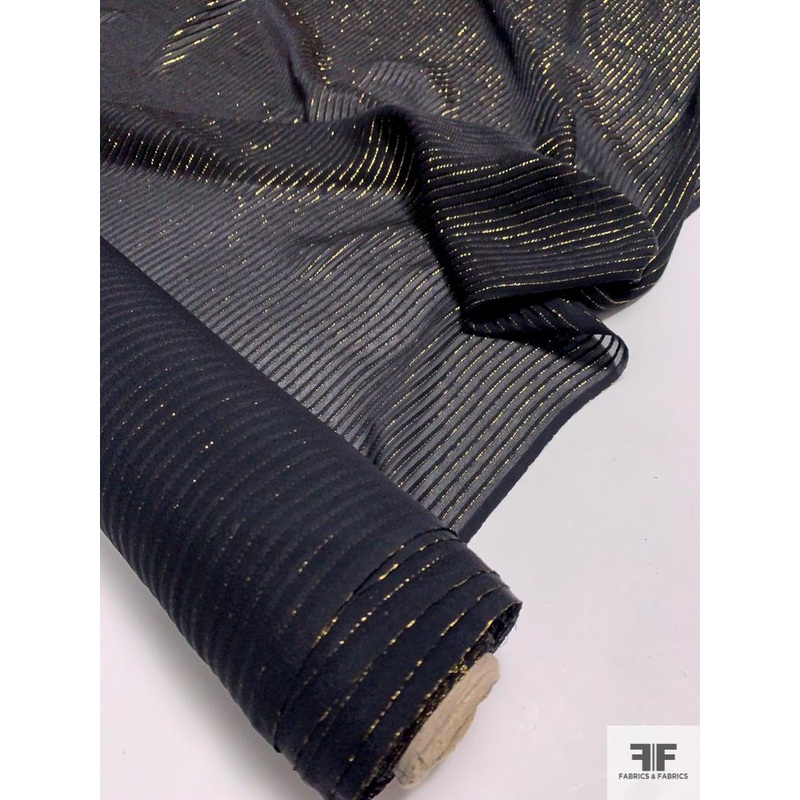 Italian Striped Silk Chiffon Burnout with Gold Lurex – Black / Gold Fabric by the Yard