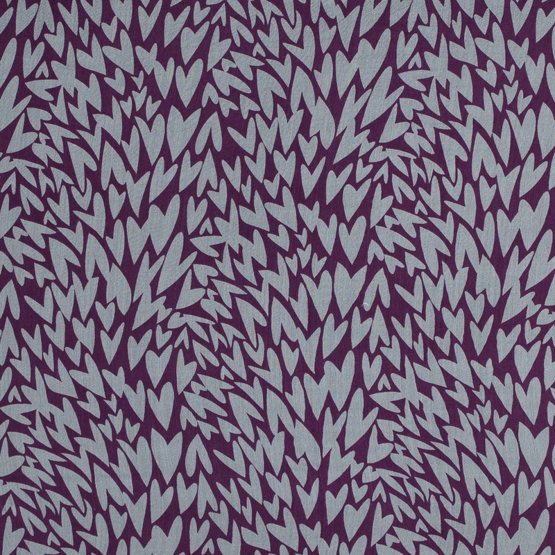 Magenta Purple and White Heart Filled Silk Chiffon
