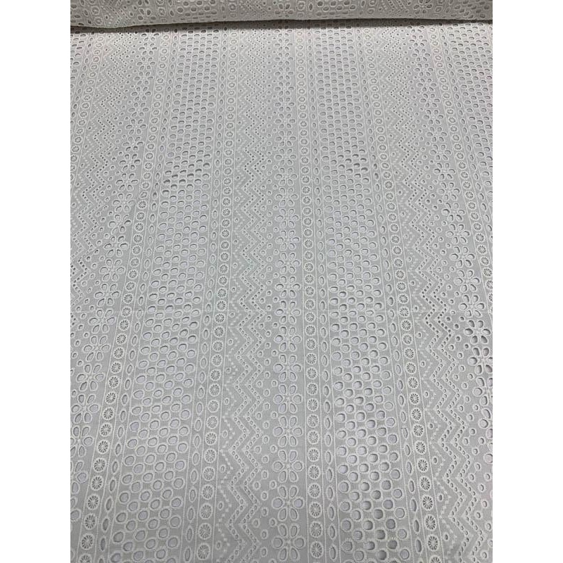 Multi-pattern Embroidered Cotton Eyelet – White Fabric by the Yard