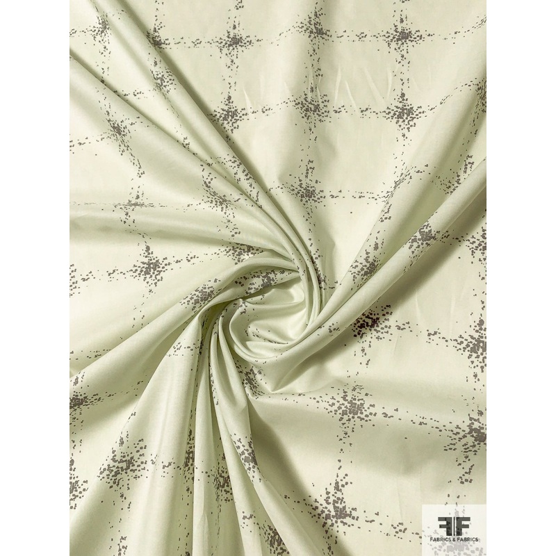 Pixelated Windowpane Printed Cotton Batiste – Ecru White / Grey Fabric by the Yard