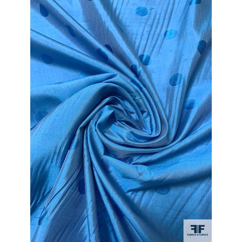 Woven Polka Dots Fine Silk Shantung – Turquoise Fabric by the Yard