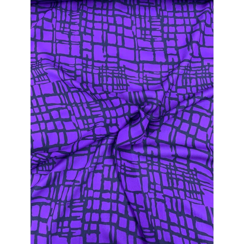 Abstract Lattice-Plaid Printed Silk Georgette – Purple / Black Fabric by the Yard