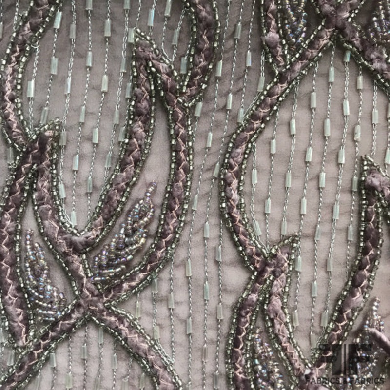 Beaded/Embroidered Silk – Grey Fabric by the Yard