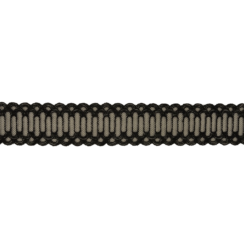 Black Scalloped Abstract Embroidered Lace Trim – 1.375″