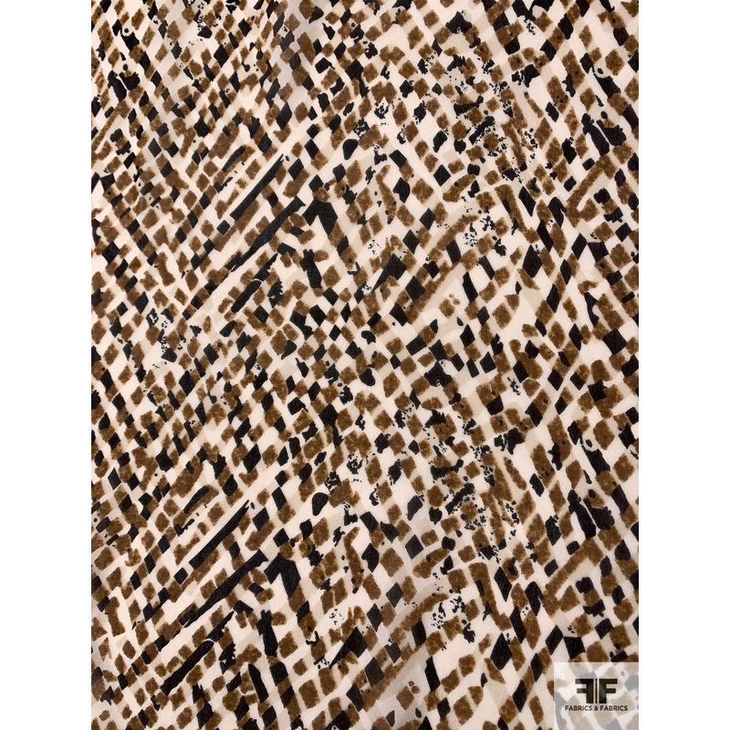 Broken Dotted Chevron Printed Silk Georgette – Browns / Black / Off-White Fabric by the Yard