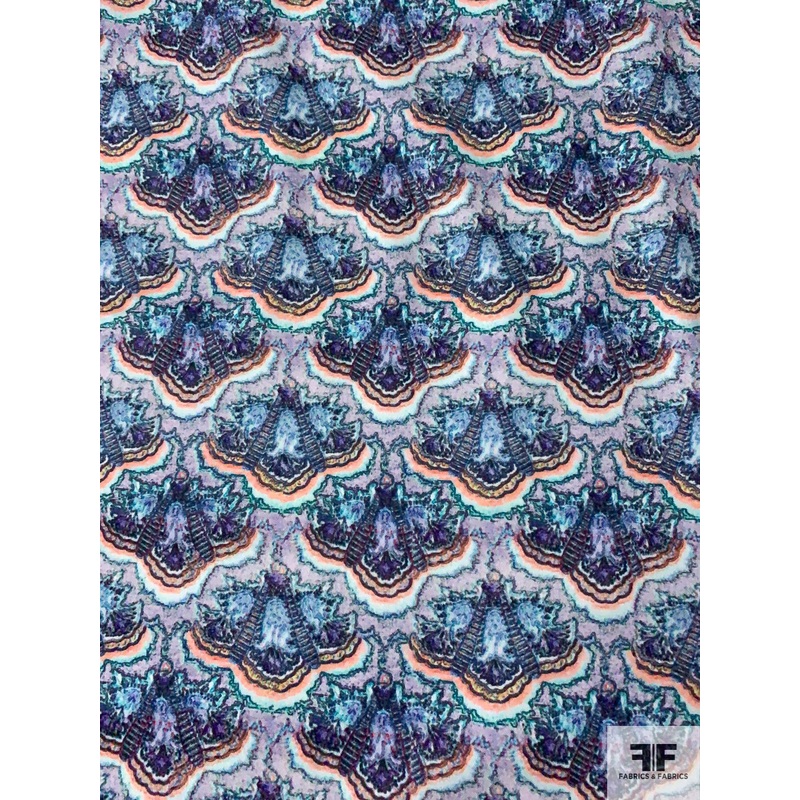 Exotic Art Deco Printed Cotton Twill – Orchid / Purples / Salmon Fabric by the Yard